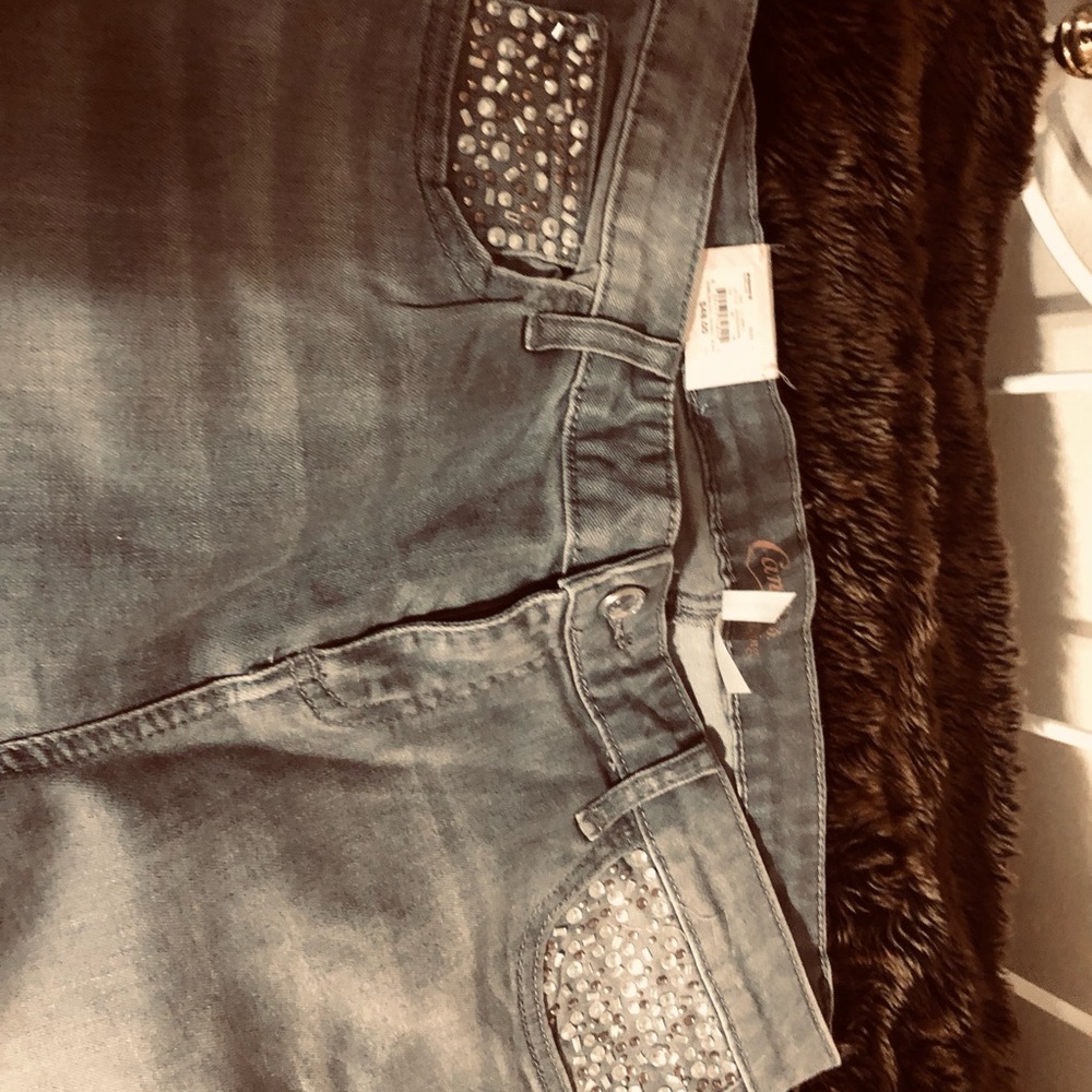 Candie's Emblsh Light Grey Stretch Skinny Jeggings jeans bling